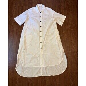 COS Midi Poplin Button Down Shirt Dress Short Sleeve White Size 10 Cotton